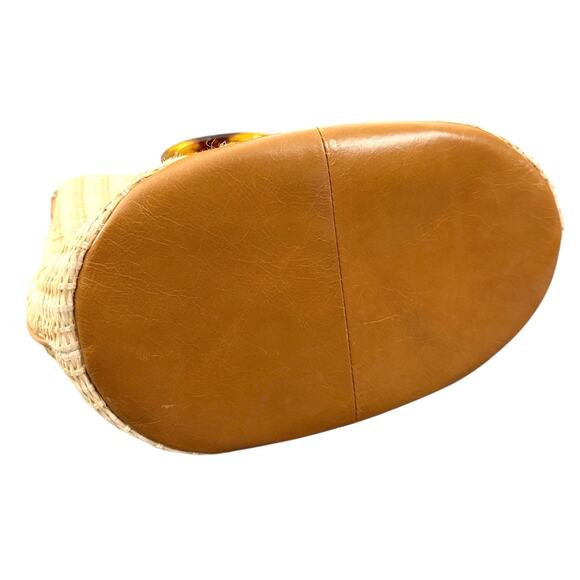 Hobo Sheila Raffia Circle Handle Tote Bag Straw Woven Tortoise Ring Handles - Picture 8 of 9